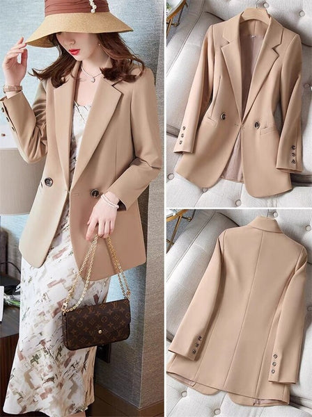 Khaki Leisure Suit Women's Coat 2023 Spring Autumn Style Temperament Slim Fit Ladies Comfortable Lining  Blazer S-4XL