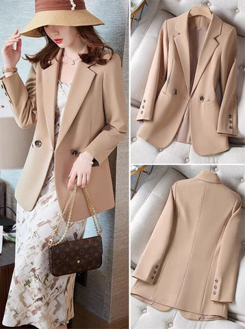 Khaki Leisure Suit Women's Coat 2023 Spring Autumn Style Temperament Slim Fit Ladies Comfortable Lining  Blazer S-4XL