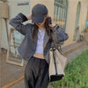 Kimotimo Crop Blazer Jacket 2023 Autumn Women Long Sleeve Houndstooth Notched Office Lady High Street Elegant Women Coat
