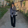 Kimotimo Crop Blazer Jacket 2023 Autumn Women Long Sleeve Houndstooth Notched Office Lady High Street Elegant Women Coat