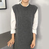 Kimotimo Knitted Vest Dress Women Korean Chic Autumn Winter Simplicity O-neck Side Split Long All-match Solid Sweater Dresses