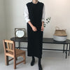 Kimotimo Knitted Vest Dress Women Korean Chic Autumn Winter Simplicity O-neck Side Split Long All-match Solid Sweater Dresses