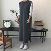 Kimotimo Knitted Vest Dress Women Korean Chic Autumn Winter Simplicity O-neck Side Split Long All-match Solid Sweater Dresses