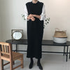 Kimotimo Knitted Vest Dress Women Korean Chic Autumn Winter Simplicity O-neck Side Split Long All-match Solid Sweater Dresses