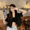 Kimutomo Vintage Solid Simple Loose Woman Blazer Chic Lapel Single Breast Short Sleeves Versatile Top 2023 Summer Korean Popular