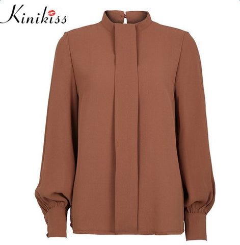 2022 Autumn Shirts Women Blusa Chiffon Blouse Long Sleeve Stand collar Fashion Tops Women's Clothing Blouse