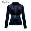 Women Velvet Office Blazer Coat Dark Blue Fashion Long Sleeve Blazer Outwear Ladies Slim Elegant Short Blazers Jacket