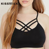 Kissmilk Plus Size Women Spaghetti Strap Bralette Stretch Criss Cross Comfort Tank Cami Lingerie Crop Tops Vest 3-6XL