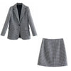 Klacwaya 2023 Women Two-Piece Set Vintage Single Button Long Sleeve Checkered Blazer Female High Waist A-Line Skirt Suit