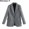 Klacwaya 2023 Women Two-Piece Set Vintage Single Button Long Sleeve Checkered Blazer Female High Waist A-Line Skirt Suit