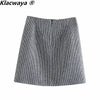 Klacwaya 2023 Women Two-Piece Set Vintage Single Button Long Sleeve Checkered Blazer Female High Waist A-Line Skirt Suit