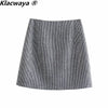 Klacwaya 2023 Women Two-Piece Set Vintage Single Button Long Sleeve Checkered Blazer Female High Waist A-Line Skirt Suit