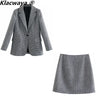 Klacwaya 2023 Women Two-Piece Set Vintage Single Button Long Sleeve Checkered Blazer Female High Waist A-Line Skirt Suit