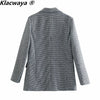 Klacwaya 2023 Women Two-Piece Set Vintage Single Button Long Sleeve Checkered Blazer Female High Waist A-Line Skirt Suit