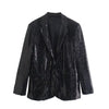 Klacwaya Black Sequin Jackets For Women 2023 Spring Autumn Single Breasted Women Coat Pockets Casual Female Blazers