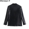 Klacwaya Black Sequin Jackets For Women 2023 Spring Autumn Single Breasted Women Coat Pockets Casual Female Blazers