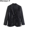 Klacwaya Black Sequin Jackets For Women 2023 Spring Autumn Single Breasted Women Coat Pockets Casual Female Blazers