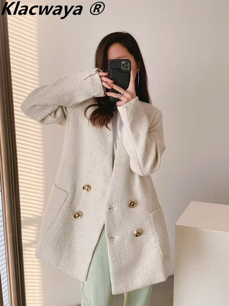 Klacwaya Blazer Women Jacket Tweed Blazer Outfit Women Clothing Woman Blazers 2023 Female Office Wear Women