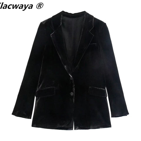 Klacwaya Blazer Women Jackets For Women 2023 Winter Clothes Black Velvet Jacket Single Button Casual Female Za Women Blazers