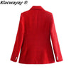 Klacwaya Blazer Women Tweed Jacket Women 2023 Double Breasted Red Blazer Office Lady Tweed Blazers Coat Checked Jacket Female