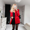 Klacwaya Blazer Women Tweed Jacket Women 2023 Double Breasted Red Blazer Office Lady Tweed Blazers Coat Checked Jacket Female