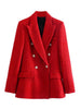 Klacwaya Blazer Women Tweed Jacket Women 2023 Double Breasted Red Blazer Office Lady Tweed Blazers Coat Checked Jacket Female