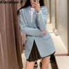 Klacwaya Blazer Women Tweed Jackets For Women 2023 Office Lady Double Breasted Female Suit Coat Woman Clothes Checked Jacket
