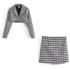 Klacwaya Houndstooth Autumn Suit For Women Two Piece Set Women Suits With Skirt High-Waisted Skirts Female Short Blazer Sets