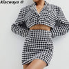 Klacwaya Houndstooth Autumn Suit For Women Two Piece Set Women Suits With Skirt High-Waisted Skirts Female Short Blazer Sets