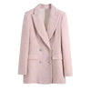 Klacwaya Spring Autumn Tweed Blazer Jackets For Women 2023 Notched Double Breasted Office Lady Pink Blazer Casual Women Blazers