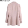Klacwaya Spring Autumn Tweed Blazer Jackets For Women 2023 Notched Double Breasted Office Lady Pink Blazer Casual Women Blazers