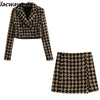 Klacwaya Tweed Set woman Two-Pieces Chic Plaid Suits With Skirt Women Autumn 2023 High-Waisted Skirt Cropped Blazer Sets