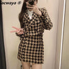 Klacwaya Tweed Set woman Two-Pieces Chic Plaid Suits With Skirt Women Autumn 2023 High-Waisted Skirt Cropped Blazer Sets