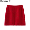 Klacwaya Tweed Suit 2 Piece Set Women Red Suits With Skirt Double Breasted Blazer Set Tweed High-Waisted Skirt Office Lady Sets