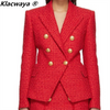 Klacwaya Tweed Suit 2 Piece Set Women Red Suits With Skirt Double Breasted Blazer Set Tweed High-Waisted Skirt Office Lady Sets