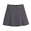 Klacwaya Tweed Suit Two Piece Set Women Double Breasted Blazer Office Lady Check Suits With Skirt Female High-Waisted Skirts