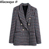 Klacwaya Tweed Suit Two Piece Set Women Double Breasted Blazer Office Lady Check Suits With Skirt Female High-Waisted Skirts