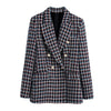 Klacwaya Tweed Suit Two Piece Set Women Double Breasted Blazer Office Lady Check Suits With Skirt Female High-Waisted Skirts