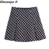Klacwaya Tweed Suit Two Piece Set Women Double Breasted Blazer Office Lady Check Suits With Skirt Female High-Waisted Skirts
