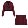 Klacwaya Women Suit Houndstooth 2 Piece Set Women Tweed Suits With Skirt Cropped Blazer Plaid Jacket High-Waisted Skirts Sets