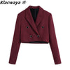 Klacwaya Women Suit Houndstooth 2 Piece Set Women Tweed Suits With Skirt Cropped Blazer Plaid Jacket High-Waisted Skirts Sets