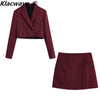 Klacwaya Women Suit Houndstooth 2 Piece Set Women Tweed Suits With Skirt Cropped Blazer Plaid Jacket High-Waisted Skirts Sets