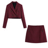 Klacwaya Women Suit Houndstooth 2 Piece Set Women Tweed Suits With Skirt Cropped Blazer Plaid Jacket High-Waisted Skirts Sets