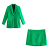 Klacwaya Womens Suits Blazer With Skirt Women Office Lady Suit 2 Piece Set Women Green Mini Skirts Single Breasted Blazers Sets