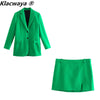 Klacwaya Womens Suits Blazer With Skirt Women Office Lady Suit 2 Piece Set Women Green Mini Skirts Single Breasted Blazers Sets