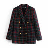 Klacwaya Za 2022 Black Plaid Blazer Woman Spring Jacket Female Office Casual Long Sleeve Double Breasted Checked Blazer Coat