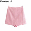 Klacwaya Za 2022 Blazer Women Pink Plaid Texture Casual Blazer Spring Autumn Office Double breasted Blazer Coat