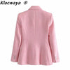 Klacwaya Za 2022 Blazer Women Pink Plaid Texture Casual Blazer Spring Autumn Office Double breasted Blazer Coat
