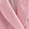 Klacwaya Za 2022 Blazer Women Pink Plaid Texture Casual Blazer Spring Autumn Office Double breasted Blazer Coat
