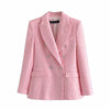Klacwaya Za 2022 Blazer Women Pink Plaid Texture Casual Blazer Spring Autumn Office Double breasted Blazer Coat